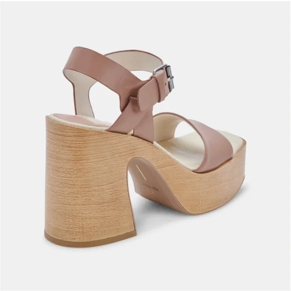 New DOLCE VITA Wallis Sandal Cafe Leather Chunky Platform Block Heel SZ 9 - Picture 5 of 8